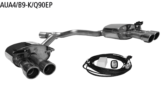 Bastuck Endschalldämpfer mit Doppel-Endrohr 2x Ø90mm LH+RH, mit Lippe, 20° schräg geschnitten mit Abgasklappe für A4 B9 / A5 F5 Frontantrieb