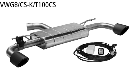 Bastuck Endschalldämpfer mit Einfach-Endrohr LH+RH 1 x Ø 110 mm, Carbon, 25° schräg geschnitten (im RACE Look) mit Abgasklappe für VW Golf 8 GTi Clubsport ab Bj. 2020-