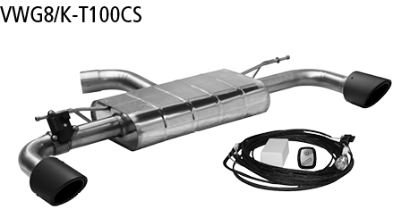 Bastuck Endschalldämpfer mit Einfach-Endrohr LH+RH 1 x Ø 110 mm, Carbon, 30° schräg geschnitten (im RACE Look) mit Abgasklappe für VW Golf 8 GTi ab BJ. 2020-