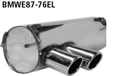 Bastuck Endschalldämpfer mit Doppel-Endrohr 2 x Ø 76 mm eingerollt 20 Grad schräg mit M-Heckschürze BMW Typ: 116i / 118i / 120i ab Bj. 02/2007