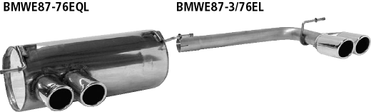 Bastuck Endschalldämpfer mit Doppel-Endrohr LH 2 x Ø 76 mm eingerollt 20 Grad schräg mit M-Heckschürze BMW Typ: 116i / 118i / 120i ab Bj. 02/2007
