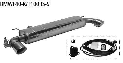 Bastuck Endschalldämpfer mit Einfach-Endrohr Carbon 1x Ø100mm LH+RH (im RACE Look), 30° schräg geschnitten, mit Abgasklappe für BMW 1er F40 118i ab Bj. 2019-