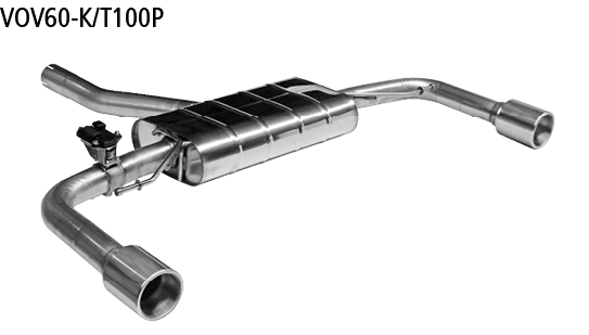 Bastuck Endschalldämpfer mit Einfach-Endrohr 1x Ø 100 mm LH+RH, mit Einsatz, mit Lippe, mit Abgasklappe für Volvo V60 T6 (AWD) ab Bj. 2018-