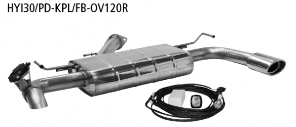Bastuck Endschalldämpfer mit Einfach-Endrohr 1x Oval 120x80 mm, mit Einsatz + Abgasklappe, für Hyundai i30 PD 1.5l T-GDI Facelift Fastback ab Bj. 2020-